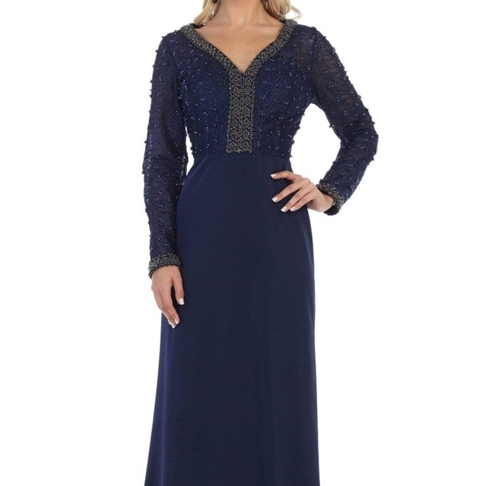 NWT May Queen RQ7692 Appliques Mother of the Bride Dresses Navy Size 4XL
